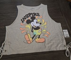 Disney White and Yellow Mickey Mouse Tank Top with Side Lace-Up